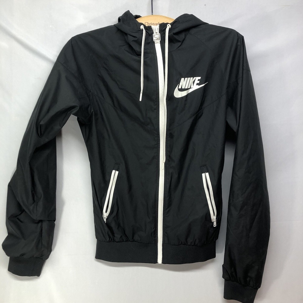 Vtg Nike Windbreaker Windrunner Black XS Lightweight Workout Zip Up Hoodie